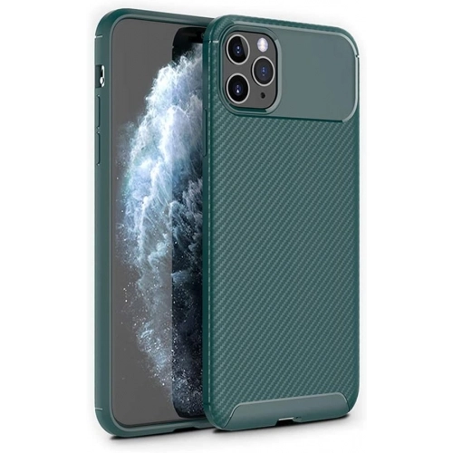 Apple iPhone 11 Pro Max Kılıf Silikon Parmak İzi Bırakmayan Karbon Soft Negro Kapak - Yeşil