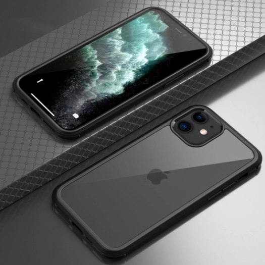 Apple iPhone 11 Pro Max Kılıf Ön ve Arkası Camlı 360 Tam Koruma Silikon Kapak - Siyah