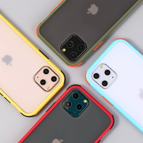 Apple iPhone 11 Pro Max Kılıf Renkli Köşeli Arkası Şeffaf Mat Tiron Kapak - Kırmızı