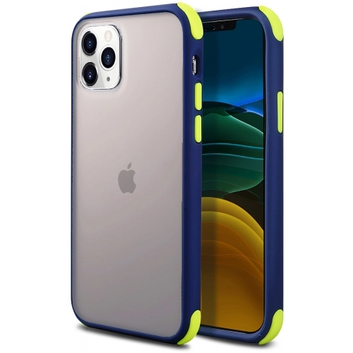 Apple iPhone 11 Pro Max Kılıf Renkli Köşeli Arkası Şeffaf Mat Tiron Kapak - Lacivert