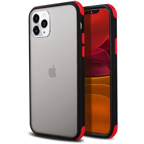 Apple iPhone 11 Pro Max Kılıf Renkli Köşeli Arkası Şeffaf Mat Tiron Kapak - Siyah