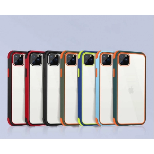 Apple iPhone 11 Pro Max Kılıf Renkli Köşeli Arkası Şeffaf Mat Tiron Kapak - Yeşil