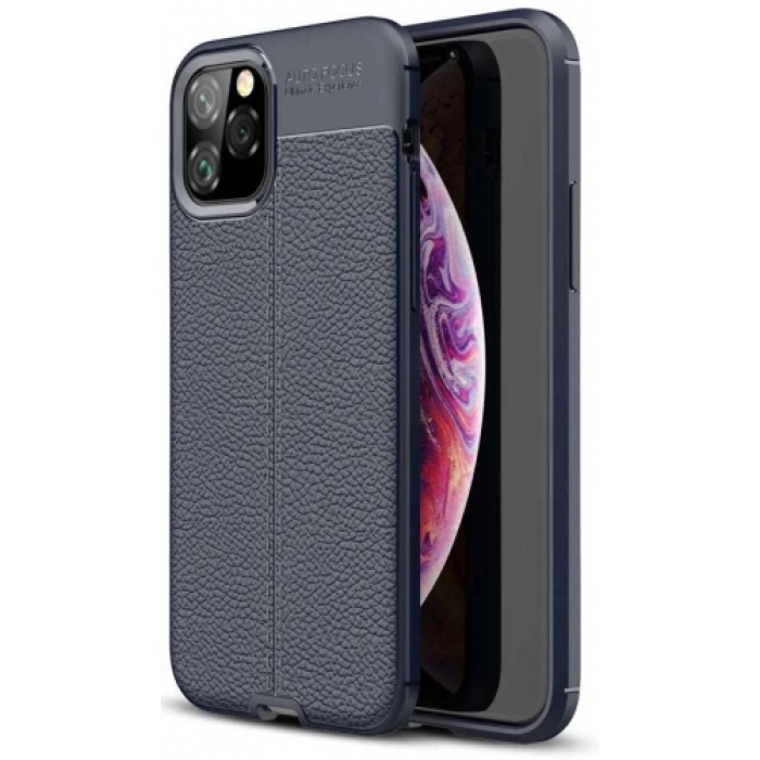 Apple iPhone 11 Pro Max Kılıf Deri Görünümlü Lüks Parmak İzi Bırakmaz Niss Silikon Kapak - Lacivert
