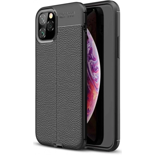 Apple iPhone 11 Pro Max Kılıf Deri Görünümlü Lüks Parmak İzi Bırakmaz Niss Silikon Kapak - Siyah