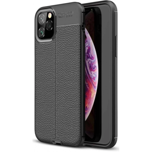 Apple iPhone 11 Pro Max Kılıf Deri Görünümlü Lüks Parmak İzi Bırakmaz Niss Silikon Kapak - Siyah