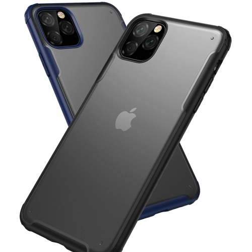 Apple iPhone 11 Pro Max Kılıf Volks Serisi Kenarları Silikon Arkası Şeffaf Sert Kapak - Lacivert