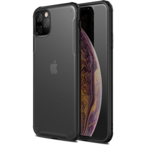 Apple iPhone 11 Pro Max Kılıf Volks Serisi Kenarları Silikon Arkası Şeffaf Sert Kapak - Siyah