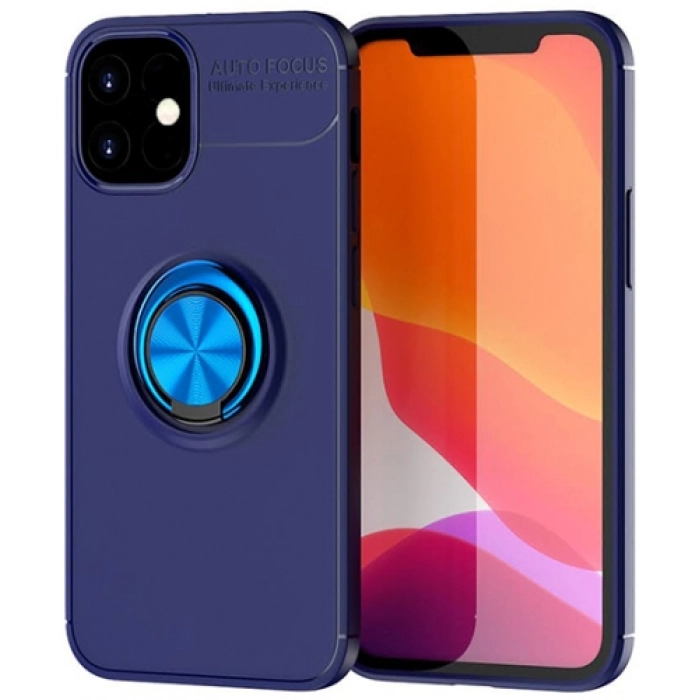 Apple iPhone 12 Mini (5.4) Kılıf Renkli Silikon Yüzüklü Standlı Auto Focus Ravel Kapak - Mavi