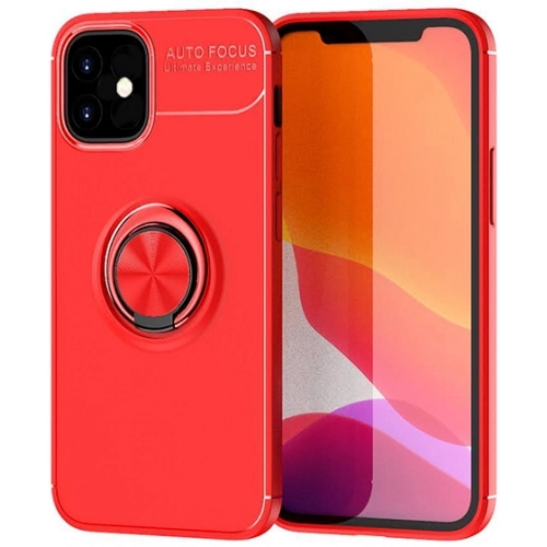Apple iPhone 12 (6.1) Kılıf Renkli Silikon Yüzüklü Standlı Auto Focus Ravel Kapak - Kırmızı