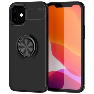 Apple iPhone 12 (6.1) Kılıf Renkli Silikon Yüzüklü Standlı Auto Focus Ravel Kapak - Siyah