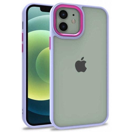 Apple iPhone 12 (6.1) Kılıf Electro Silikon Renkli Flora Kapak - Lila