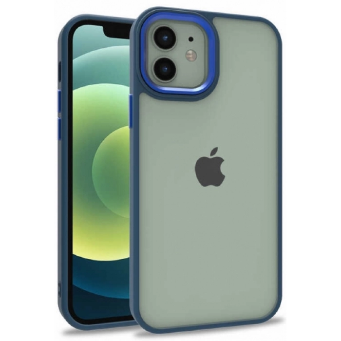 Apple iPhone 12 (6.1) Kılıf Electro Silikon Renkli Flora Kapak - Mavi