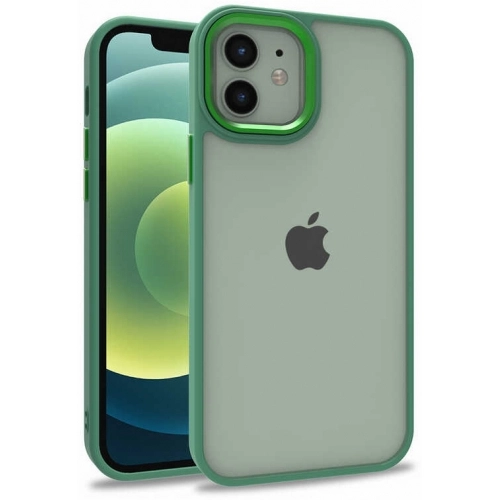 Apple iPhone 12 (6.1) Kılıf Electro Silikon Renkli Flora Kapak - Yeşil