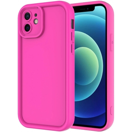 Apple iPhone 12 (6.1) ile Uyumlu Kılıf Kamera Korumalı Silikon Ananas Kapak - Pembe Koyu