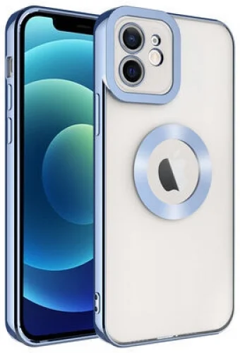 Apple iPhone 12 (6.1) Kılıf Kamera Korumalı Silikon Logo Açık Omega Kapak - Koyu Mor