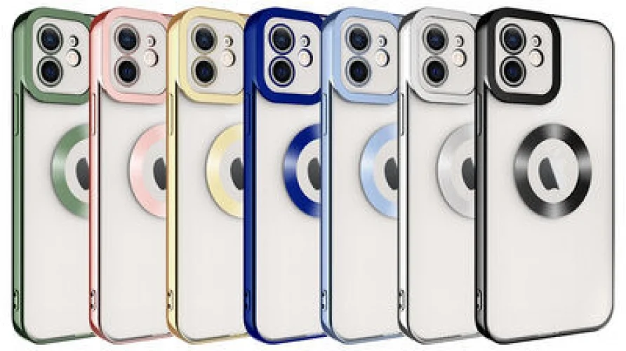 Apple iPhone 12 (6.1) Kılıf Kamera Korumalı Silikon Logo Açık Omega Kapak - Mavi
