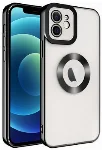 Apple iPhone 12 (6.1) Kılıf Kamera Korumalı Silikon Logo Açık Omega Kapak - Siyah