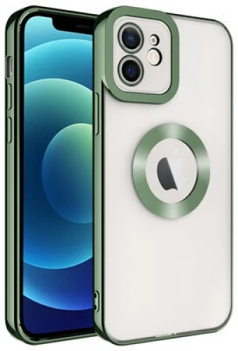 Apple iPhone 12 (6.1) Kılıf Kamera Korumalı Silikon Logo Açık Omega Kapak - Yeşil