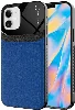 Apple iPhone 12 (6.1) Kılıf Deri Görünümlü Emiks Kapak - Mavi