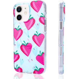 Apple iPhone 12 (6.1) Kılıf Magsafe Kablosuz Şarj Özellikli Desenli Silikon TPU+PC Stilo Kapak - Pembe-Mavi