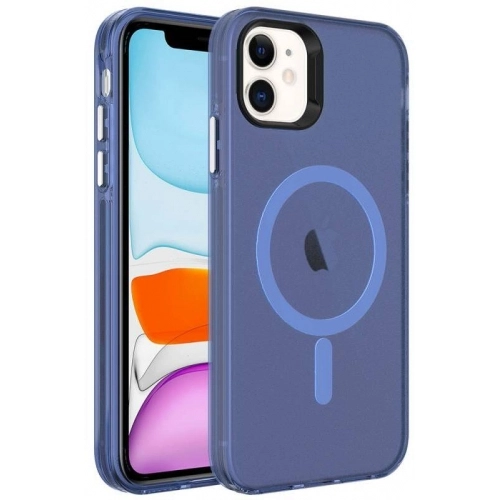 Apple iPhone 12 (6.1) Kılıf Magsafe Şarj Özellikli Buzlu Transparan C-Pro Sert Kapak - Lacivert