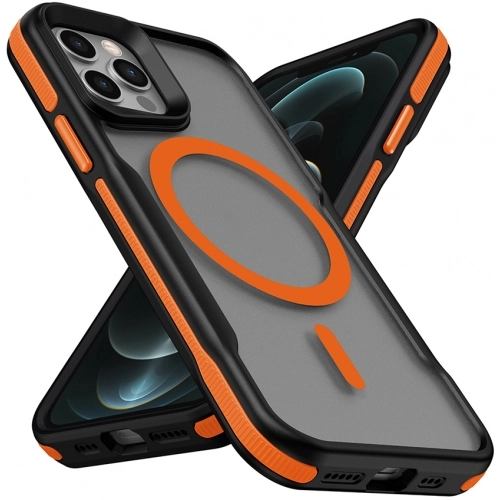 Apple iPhone 12 (6.1) Kılıf Magsafe Şarj Özellikli Renkli Kenar Airbag Şeritli Lamer TPU MagSafe Kapak - Siyah