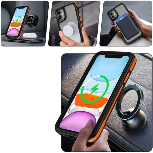 Apple iPhone 12 (6.1) Kılıf Magsafe Şarj Özellikli Renkli Kenar Airbag Şeritli Lamer TPU MagSafe Kapak - Titanyum-Gold