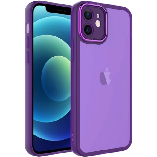 Apple iPhone 12 (6.1) Kılıf Şeffaf Esnek Silikon Kenarları Buzlu Kamera Korumalı Post Kapak - Derin Mor