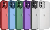 Apple iPhone 12 (6.1) Kılıf Şeffaf Esnek Silikon Kenarları Buzlu Kamera Korumalı Post Kapak - Derin Mor