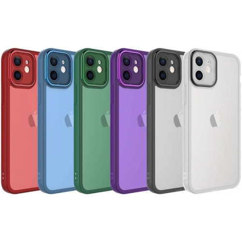 Apple iPhone 12 (6.1) Kılıf Şeffaf Esnek Silikon Kenarları Buzlu Kamera Korumalı Post Kapak - Mavi