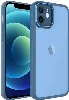 Apple iPhone 12 (6.1) Kılıf Şeffaf Esnek Silikon Kenarları Buzlu Kamera Korumalı Post Kapak - Mavi