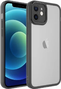 Apple iPhone 12 (6.1) Kılıf Şeffaf Esnek Silikon Kenarları Buzlu Kamera Korumalı Post Kapak - Siyah