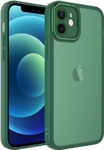 Apple iPhone 12 (6.1) Kılıf Şeffaf Esnek Silikon Kenarları Buzlu Kamera Korumalı Post Kapak - Yeşil