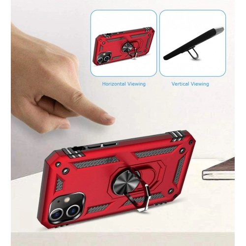 Apple iPhone 12 (6.1) Kılıf Silikon Zırhlı Standlı Yüzüklü Mıknatıslı Tank Kapak - Gold