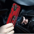 Apple iPhone 12 (6.1) Kılıf Silikon Zırhlı Standlı Yüzüklü Mıknatıslı Tank Kapak - Kırmızı