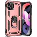 Apple iPhone 12 (6.1) Kılıf Silikon Zırhlı Standlı Yüzüklü Mıknatıslı Tank Kapak - Rose Gold