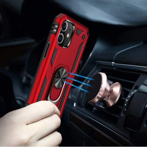 Apple iPhone 12 (6.1) Kılıf Silikon Zırhlı Standlı Yüzüklü Mıknatıslı Tank Kapak - Rose Gold