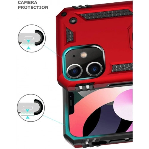 Apple iPhone 12 (6.1) Kılıf Silikon Zırhlı Standlı Yüzüklü Mıknatıslı Tank Kapak - Siyah