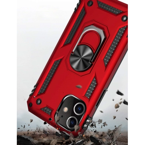 Apple iPhone 12 (6.1) Kılıf Silikon Zırhlı Standlı Yüzüklü Mıknatıslı Tank Kapak - Siyah