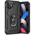 Apple iPhone 12 (6.1) Kılıf Silikon Zırhlı Standlı Yüzüklü Mıknatıslı Tank Kapak - Siyah