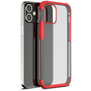 Apple iPhone 12 (6.1) Kılıf Volks Serisi Kenarları Silikon Arkası Şeffaf Sert Kapak - Kırmızı