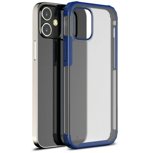 Apple iPhone 12 (6.1) Kılıf Volks Serisi Kenarları Silikon Arkası Şeffaf Sert Kapak - Lacivert