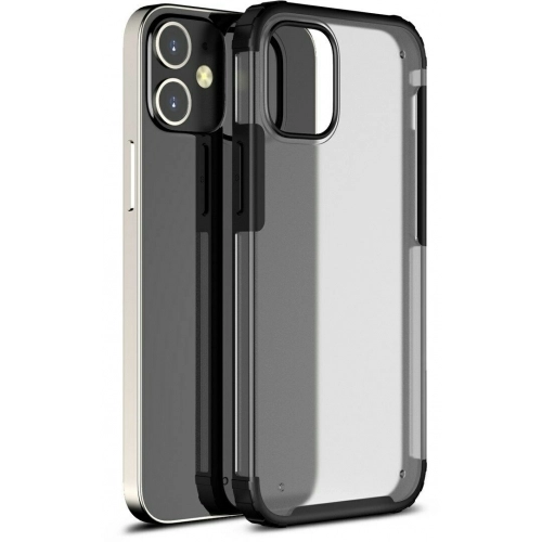 Apple iPhone 12 (6.1) Kılıf Volks Serisi Kenarları Silikon Arkası Şeffaf Sert Kapak - Siyah