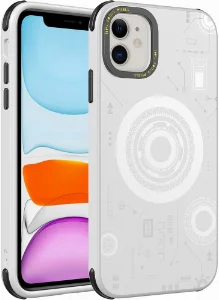 Apple iPhone 12 (6.1) Kılıf Wireless Şarj Özellikli Desenli Hot Mıknatıslı Magsafe Kapak - Beyaz
