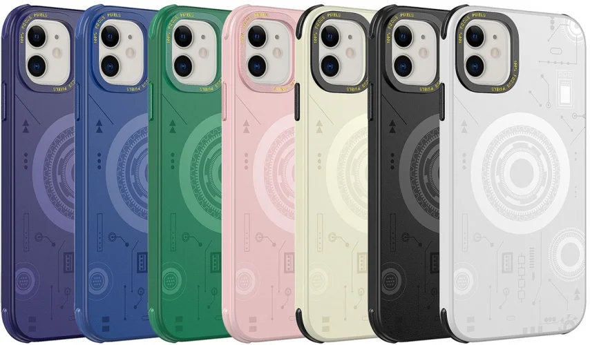 Apple iPhone 12 (6.1) Kılıf Wireless Şarj Özellikli Desenli Hot Mıknatıslı Magsafe Kapak - Yeşil