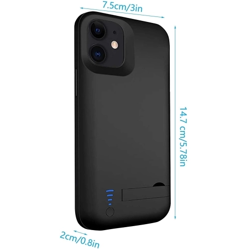 Apple iPhone 12 (6.1) Şarjlı Kılıf 5000 mAh Göstergeli Yedek Batarya Powerbank - Siyah