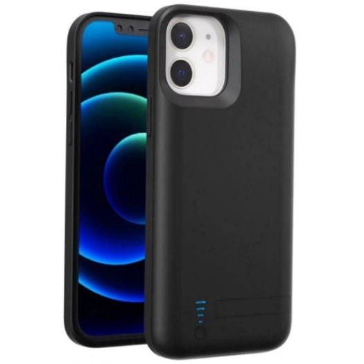 Apple iPhone 12 (6.1) Şarjlı Kılıf 5000 mAh Göstergeli Yedek Batarya Powerbank - Siyah
