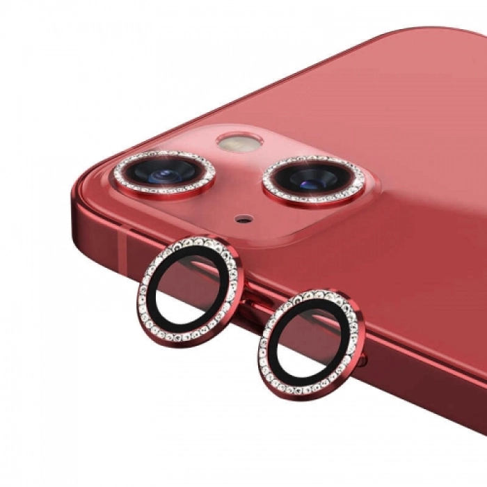 Apple iPhone 12 (6.1) Taşlı Kamera Lens Koruyucu CL-06 - Kırmızı