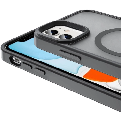 Apple iPhone 12 (6.1) Kılıf Magsafe Şarj Özellikli Renkli Mat Arka Yüzey Sio Kapak - Siyah