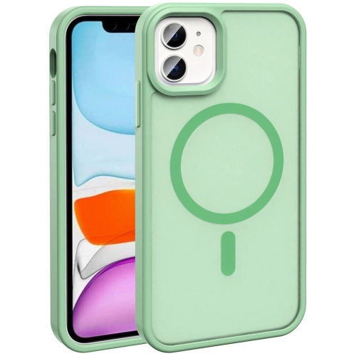 Apple iPhone 12 (6.1) Kılıf Magsafe Şarj Özellikli Renkli Mat Arka Yüzey Sio Kapak - Açık Yeşil